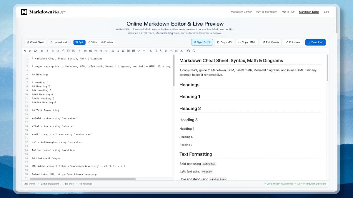 Online Markdown Editor with Live Preview Interface