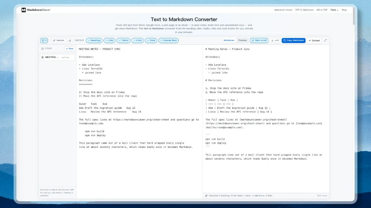 Text to Markdown Converter — Paste Text, Get Markdown